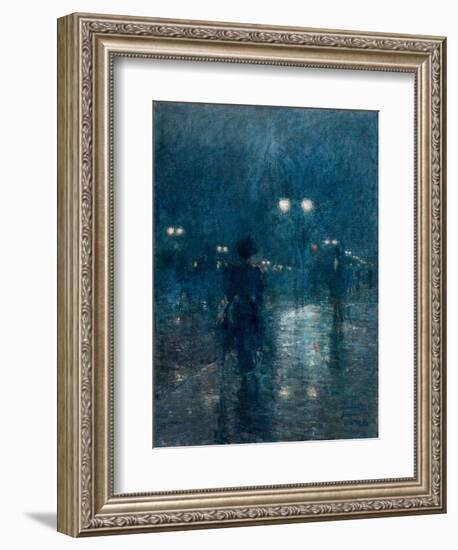 Fifth Avenue Nocturne, 1895, by Childe Hassam, 1859-1935, American impressionist painting,-Childe Hassam-Framed Art Print