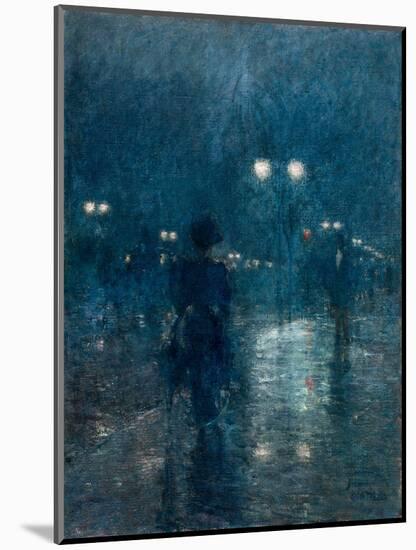 Fifth Avenue Nocturne, 1895, by Childe Hassam, 1859-1935, American impressionist painting,-Childe Hassam-Mounted Art Print