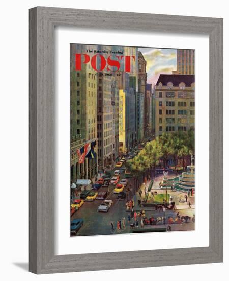 "Fifth Avenue," Saturday Evening Post Cover, March 19, 1960-John Falter-Framed Giclee Print