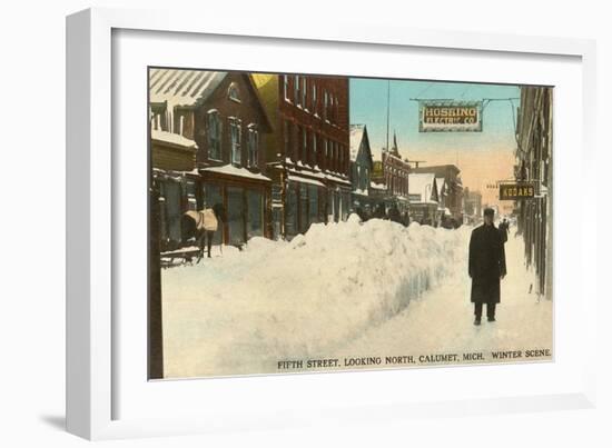 Fifth Street in Winter, Calumet, Michigan-null-Framed Art Print