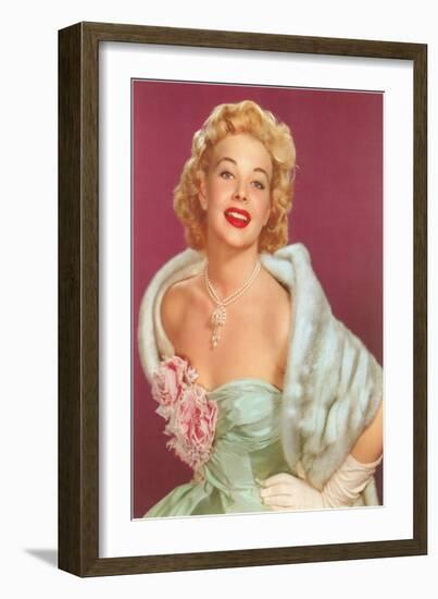 Fifties Blonde in Formal and Fur-null-Framed Art Print