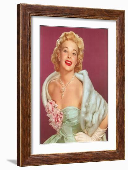 Fifties Blonde in Formal and Fur-null-Framed Art Print