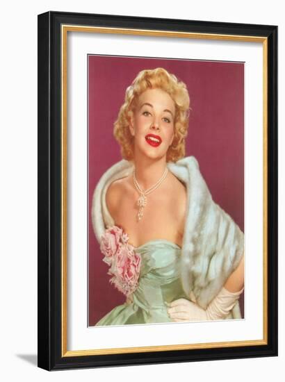 Fifties Blonde in Formal and Fur-null-Framed Art Print
