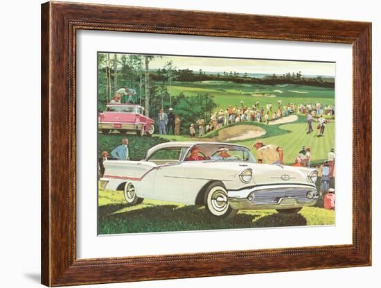 Fifties Cars on Golf Course-null-Framed Art Print