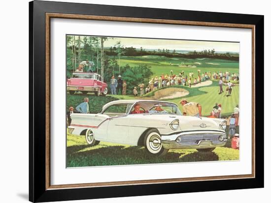 Fifties Cars on Golf Course-null-Framed Art Print