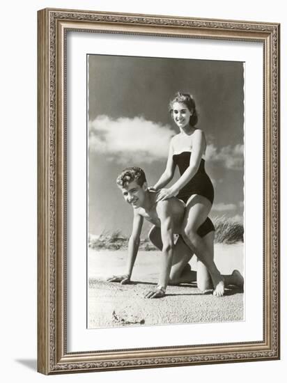 Fifties Couple on Beach-null-Framed Art Print