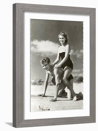 Fifties Couple on Beach-null-Framed Art Print