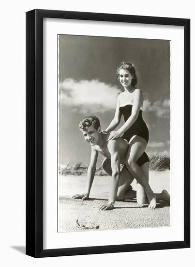 Fifties Couple on Beach-null-Framed Art Print