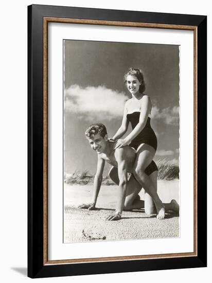 Fifties Couple on Beach-null-Framed Art Print