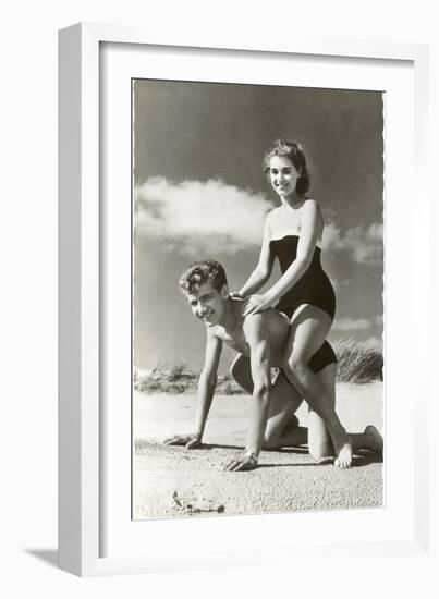 Fifties Couple on Beach-null-Framed Art Print