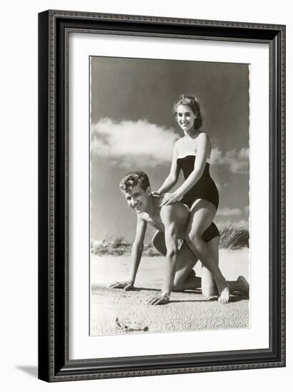 Fifties Couple on Beach-null-Framed Art Print