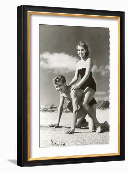 Fifties Couple on Beach-null-Framed Art Print