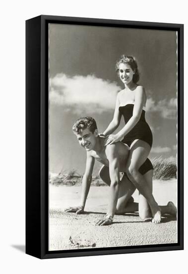 Fifties Couple on Beach-null-Framed Stretched Canvas