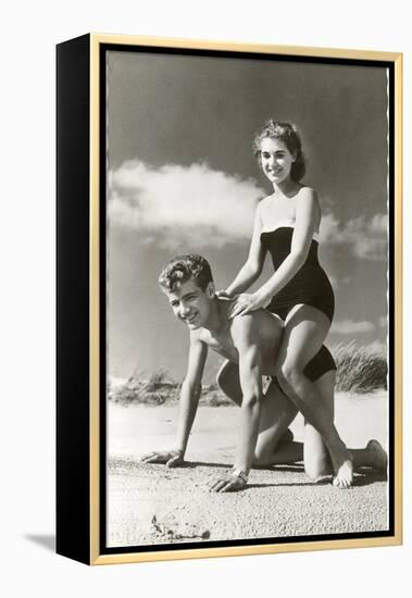 Fifties Couple on Beach-null-Framed Stretched Canvas