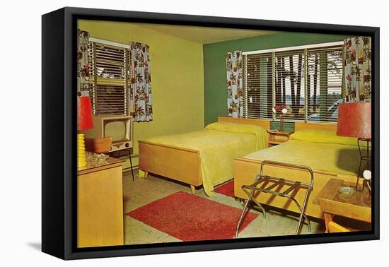 Fifties Motel Room Interior-null-Framed Stretched Canvas