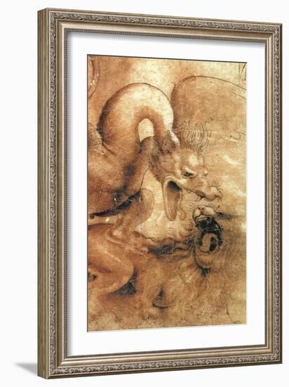 Fight Between a Dragon and a Lion, a Detail-Leonardo da Vinci-Framed Giclee Print