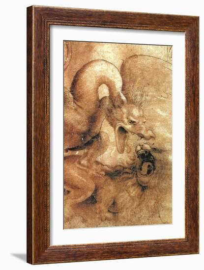 Fight Between a Dragon and a Lion, a Detail-Leonardo da Vinci-Framed Giclee Print