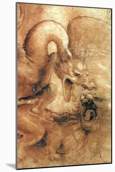 Fight Between a Dragon and a Lion, a Detail-Leonardo da Vinci-Mounted Giclee Print