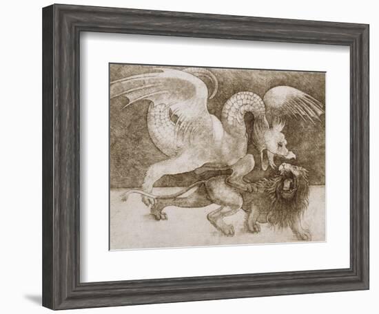 Fight Between a Dragon and a Lion-Leonardo da Vinci-Framed Giclee Print