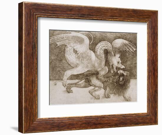 Fight Between a Dragon and a Lion-Leonardo da Vinci-Framed Giclee Print