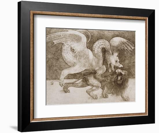 Fight Between a Dragon and a Lion-Leonardo da Vinci-Framed Giclee Print