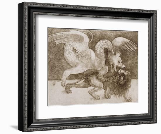 Fight Between a Dragon and a Lion-Leonardo da Vinci-Framed Giclee Print