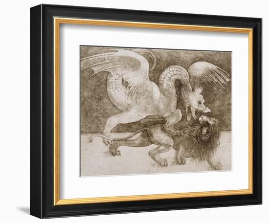 Fight Between a Dragon and a Lion-Leonardo da Vinci-Framed Giclee Print