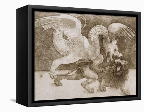 Fight Between a Dragon and a Lion-Leonardo da Vinci-Framed Premier Image Canvas