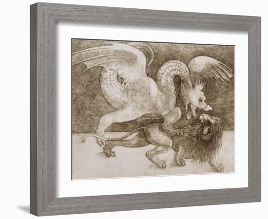 Fight Between a Dragon and a Lion-Leonardo da Vinci-Framed Giclee Print