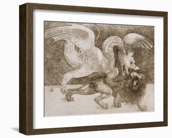 Fight Between a Dragon and a Lion-Leonardo da Vinci-Framed Giclee Print