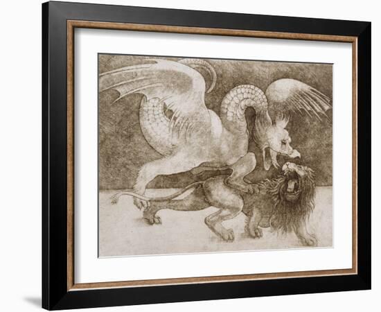 Fight Between a Dragon and a Lion-Leonardo da Vinci-Framed Giclee Print