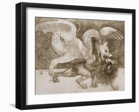 Fight Between a Dragon and a Lion-Leonardo da Vinci-Framed Giclee Print