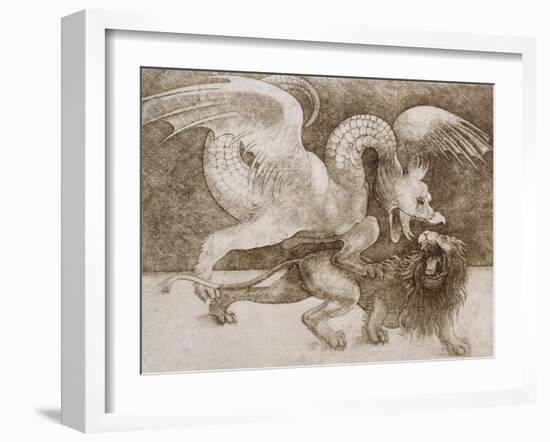Fight Between a Dragon and a Lion-Leonardo da Vinci-Framed Giclee Print