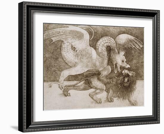 Fight Between a Dragon and a Lion-Leonardo da Vinci-Framed Giclee Print