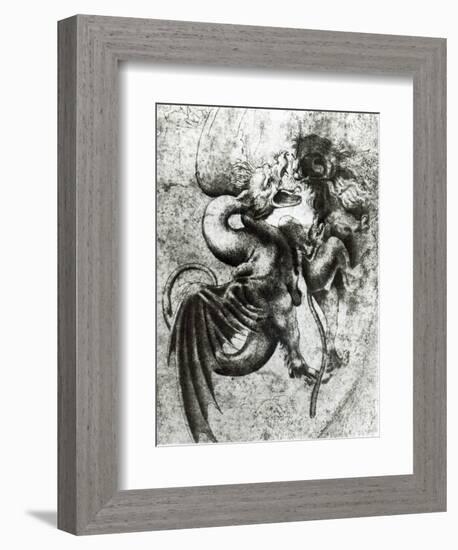 Fight between a Dragon and a Lion-Leonardo da Vinci-Framed Giclee Print