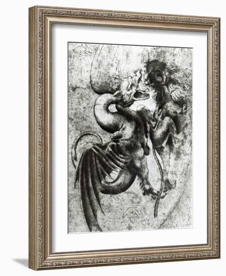 Fight between a Dragon and a Lion-Leonardo da Vinci-Framed Giclee Print