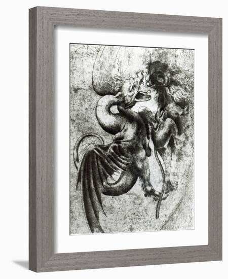 Fight between a Dragon and a Lion-Leonardo da Vinci-Framed Giclee Print