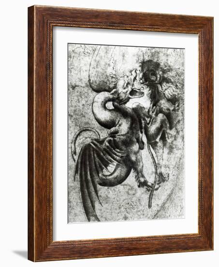 Fight between a Dragon and a Lion-Leonardo da Vinci-Framed Giclee Print