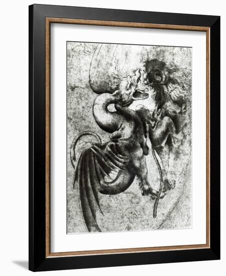 Fight between a Dragon and a Lion-Leonardo da Vinci-Framed Giclee Print