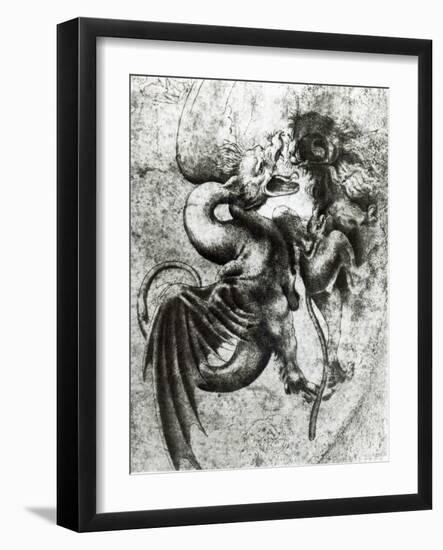 Fight between a Dragon and a Lion-Leonardo da Vinci-Framed Giclee Print