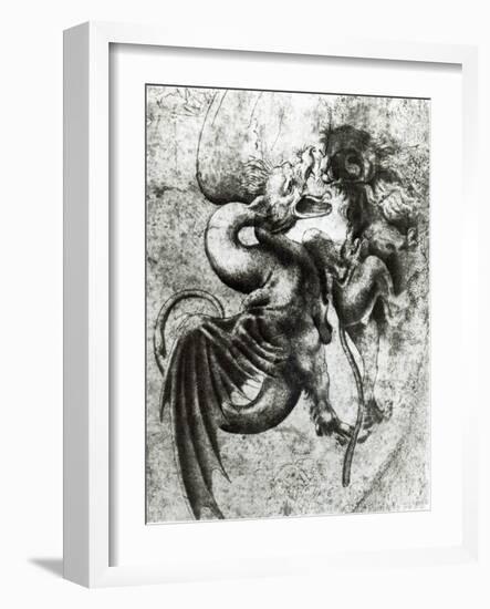 Fight between a Dragon and a Lion-Leonardo da Vinci-Framed Giclee Print