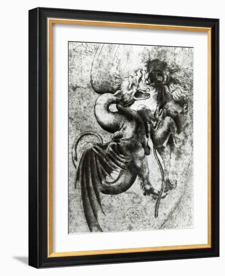 Fight between a Dragon and a Lion-Leonardo da Vinci-Framed Giclee Print