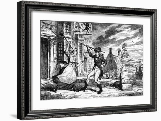Fight Between a Landlady and Soldier-George Cruikshank-Framed Art Print