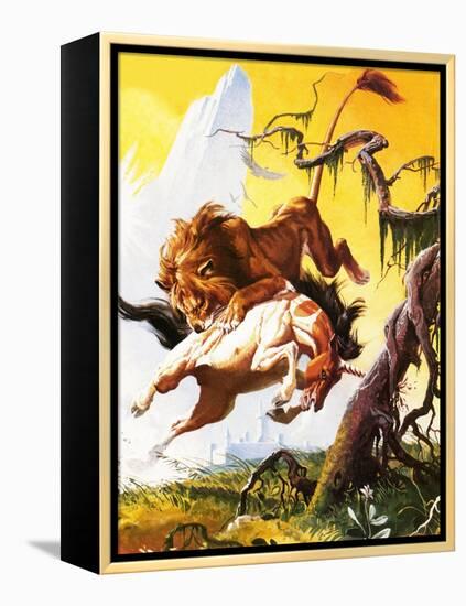 Fight Between Unicorn and Lion-Severino Baraldi-Framed Premier Image Canvas