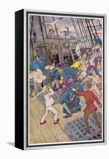 Fight Breaks out on Board the Pirate Ship-Alice B. Woodward-Framed Premier Image Canvas