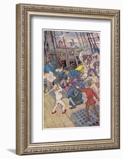 Fight Breaks out on Board the Pirate Ship-Alice B. Woodward-Framed Photographic Print