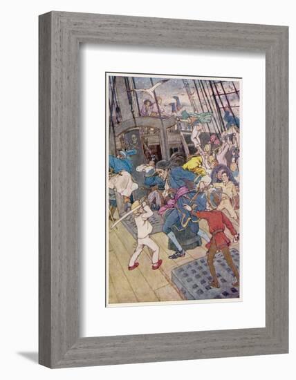 Fight Breaks out on Board the Pirate Ship-Alice B. Woodward-Framed Photographic Print