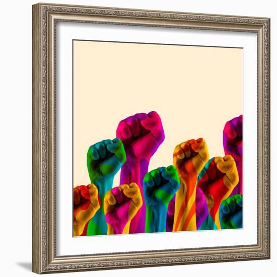 Fight for Human Rights. Modern Art Collage in Pop-Art Style. Contemporary Minimalistic Artwork in N-master1305-Framed Photographic Print