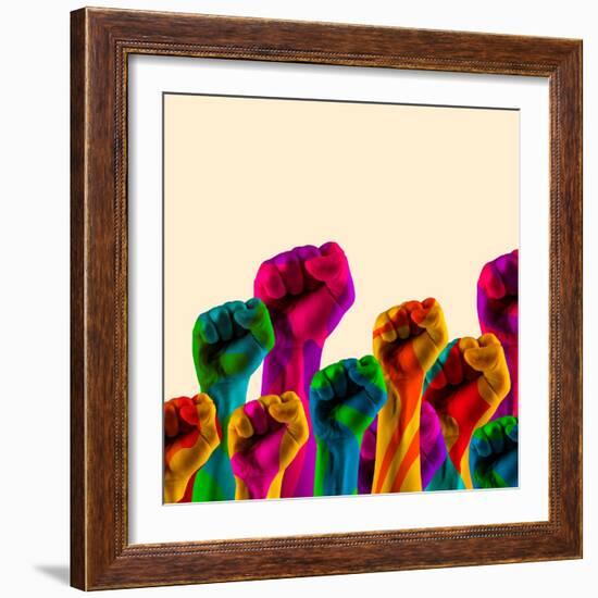 Fight for Human Rights. Modern Art Collage in Pop-Art Style. Contemporary Minimalistic Artwork in N-master1305-Framed Photographic Print