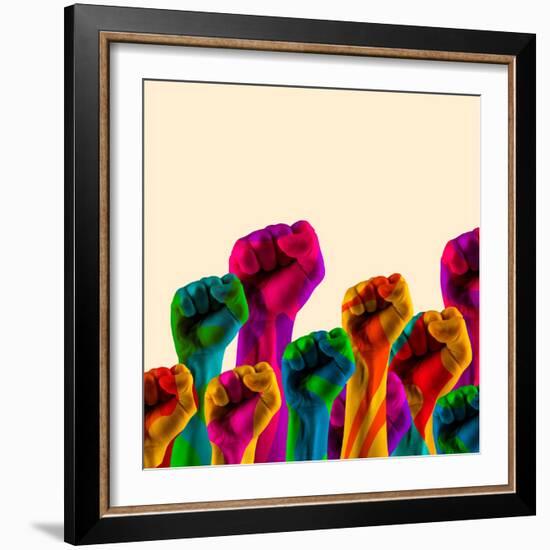 Fight for Human Rights. Modern Art Collage in Pop-Art Style. Contemporary Minimalistic Artwork in N-master1305-Framed Photographic Print